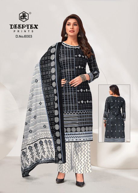 Aaliza Vol 6 By Deeptex Black And White Printed Cotton Dress Material
